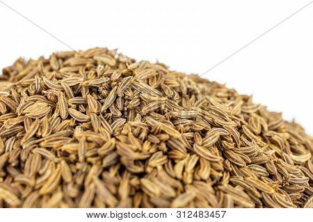 Lot Of Whole Dry Caraway Fruits Macro Isolated On White Background