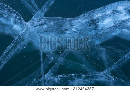 Texture Of Ice In Frozen Lake At Lake Bikal, Russia