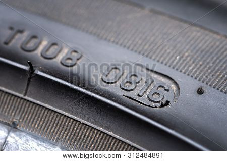 Close Up Of Dot Number On Tire Which Specify To Week And Year Of Product For Determine The Lifetime 