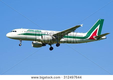 Saint Petersburg, Russia - May 13, 2019: Airbus A320 (ei-eie) Aircraft Of Alitalia Airlines Close-up