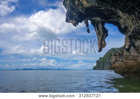 Kayak Boat In Phang Nga Bay Limestone Cliffs, Thailand