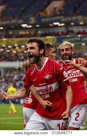 Rostov-on-don, Russia - July 20, 2019: Georgiy Dzhikiya Of Fc Spartak Moscow Celebrates His Goal Dur