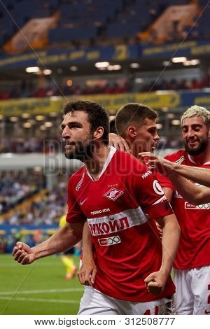 Rostov-on-don, Russia - July 20, 2019: Georgiy Dzhikiya Of Fc Spartak Moscow Celebrates His Goal Dur