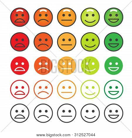 Happy Level Faces. Happiness Measure Face Icons, Stress Emotion Levels, Customers Stressed Emoticons