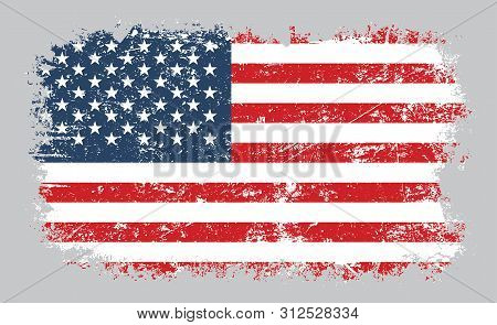 Vector Illustration Of Grunge Old Distressed American Flag Isolated On Grey Background
