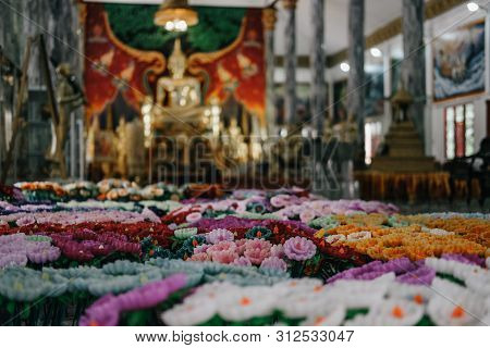 Colorful Flower Candle For Making Worship Merit To Buddha