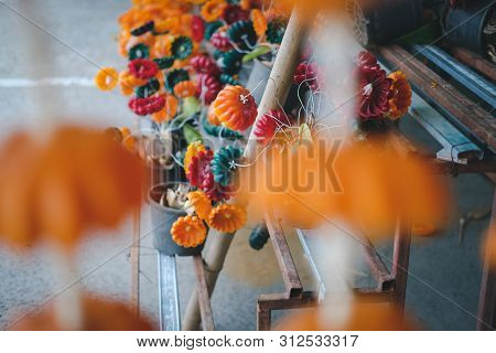 Flower Candle For Making Worship Merit To Buddha