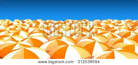 Orangel Beach Umbrellas And Clear Sky (3d Rendering)