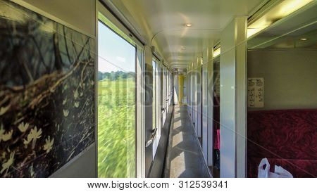 Akita, Japan - Aug 11, 2016 : View Of Japan Railway Gono Line From Resort Shirakami Sightseeing Trai