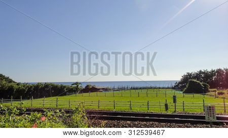 Akita, Japan - Aug 11, 2016 : View Of Japan Railway Gono Line From Resort Shirakami Sightseeing Trai