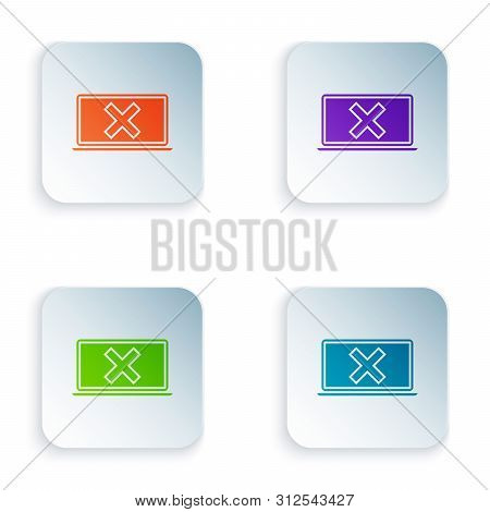 Color Laptop And Cross Mark On Screen Icon Isolated On White Background. Error Window, Exit Button, 