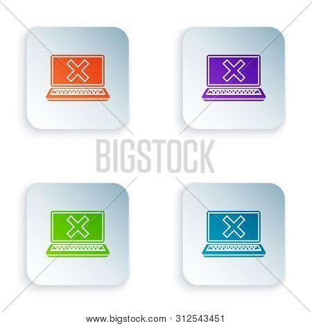 Color Laptop And Cross Mark On Screen Icon Isolated On White Background. Error Window, Exit Button, 
