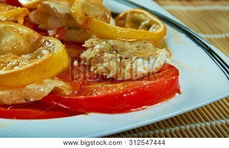 Cod Fish Skillet  - Mediterranean  Pan-seared Cod In White Wine Tomato Basil Sauce.