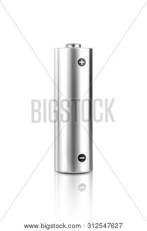 Metallic Alkaline Battery Aa-size Isolated On White Background With Clipping Path