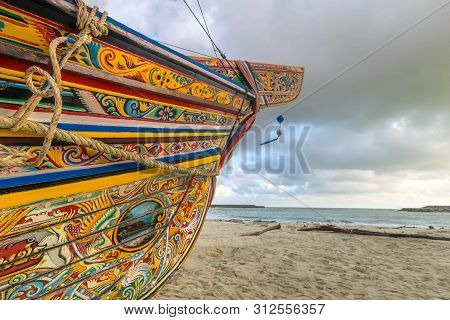 Songkhla, Thailand - Feb. 2, 2019 : The Colorful Pattern Of Koleh Boat At Ban Bo Mas Beach, Songkhla
