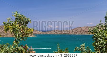 Scenic View To Mirabello Bay And Elounda Town In Crete Island, Greece