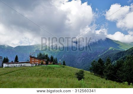 A Scenic Look At The Chalet Pleven And The Highest Peak Botev   In The Balkan Mountains, Bulgaria.