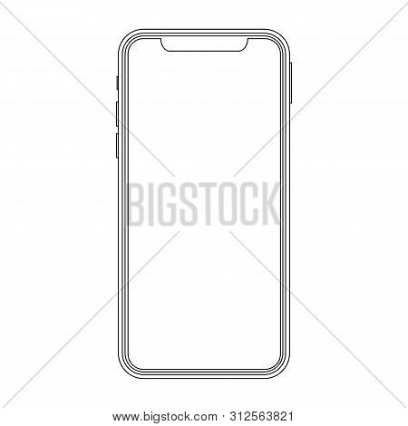 Outline Drawing Modern Smartphone. Smartphone Outline Mock Up Design Template. Mobile Phone Line Ico