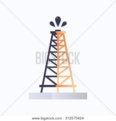 Rig Drilling Platform Gusher Icon Oil Industry Concept Flat White Background