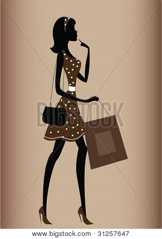 Silhuet af en kvinde, shopping