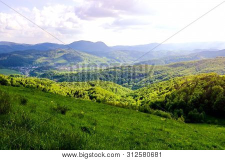 View Of The Green Hills Of The Mountains In Slovakia On The Border With Poland.