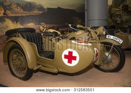 Amman, Jordan 17 June 2019 - Zundapp Classic Motorbike Of War In Royal Automobile Museum In Amman In