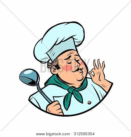 Cook Ok Gesture, Gourmet Food Taste. Comic Cartoon Pop Art Retro Vector Drawing Illustration