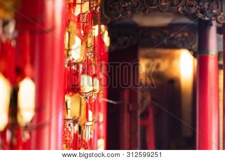 Yunlin, Taiwan - July 13th, 2019: golden tablet wall at Beigang Chaotian Temple, Yunlin, Taiwan, Asia
