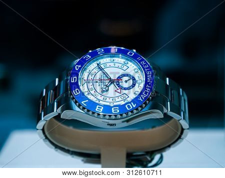 Barcelona, Spain - Jun1 1, 2018: Modern New Last Collection Of Luxury Wrist Swiss Watch Manufactured