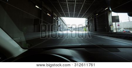 Paris, France - Jun 14, 2018: Wide Image View Of Driver Pov Personal Perspective Including The Steer