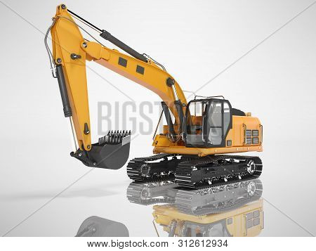 Construction Equipment One Bucket Excavator With Hydraulic Mechpatoy On Metal Driven Tracked 3d Rend
