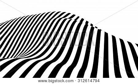 Optical Illusion Wave. Abstract 3D Black And White Illusions. Horizontal Lines Stripes Pattern Or Ba