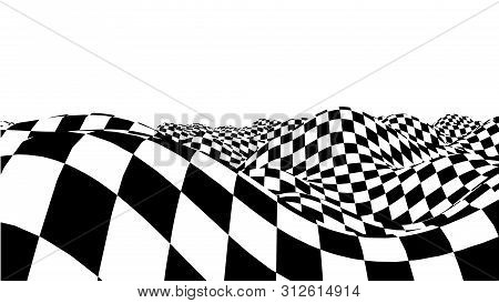 Optical Illusion Wave. Chess Waves Board. Abstract 3D Black And White Illusions. Horizontal Lines St