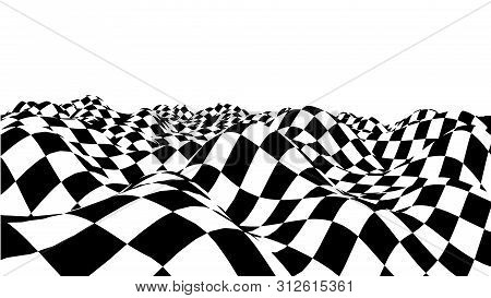 Optical Illusion Wave. Chess Waves Board. Abstract 3D Black And White Illusions. Horizontal Lines St