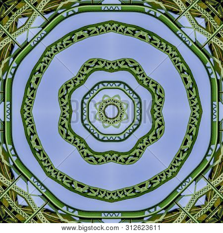 Interesting Circular Green Metal Bars Created Using Reflections In A Rounded Shape From A Bridge In 