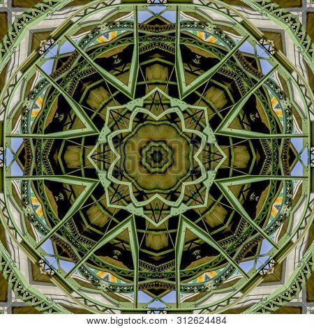 Circular Green Metal Bars Created Using Reflections In A Rounded Shape From A Bridge In California W