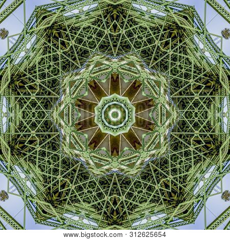 Very Busy Patterned Photo Created From The Shapes Of A Green Bridge In California