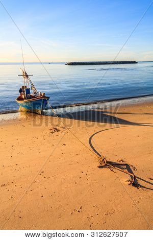 Fishing Boats Protected By Breakwater, Cha Am, Thailand