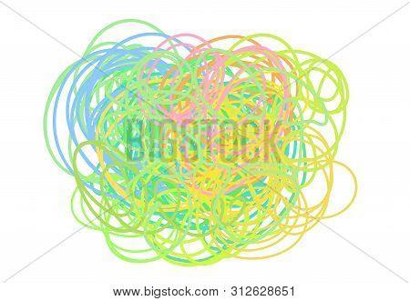 Multicolored Tangled Shape On White. Chaos Pattern. Scribble Sketch. Colorful Background With Array 