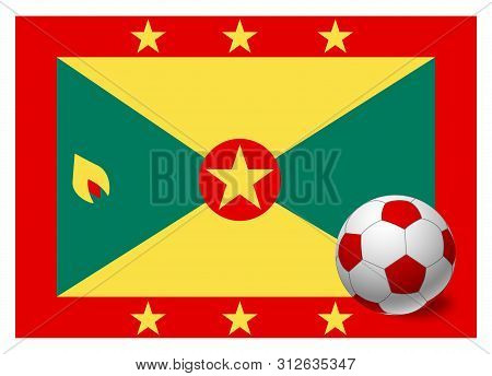 Grenada Flag And Soccer Ball. National Football Background. Soccer Ball With Flag Of Grenada Vector 
