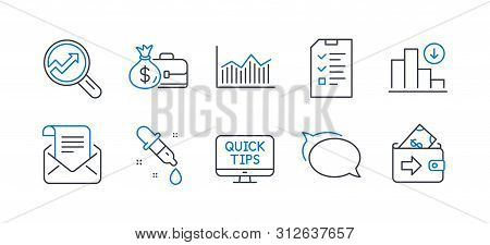 Set Of Education Icons, Such As Chemistry Pipette, Analytics, Decreasing Graph, Talk Bubble, Intervi