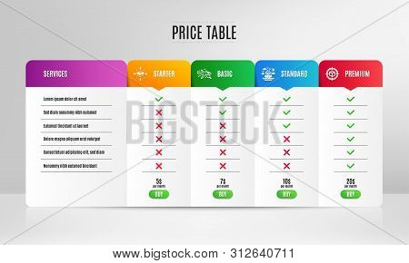 Ship Travel, Search Flight And Parcel Delivery Icons Simple Set. Pricing Table, Price List. Parcel T