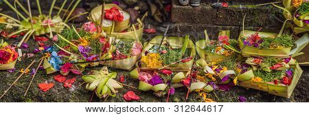 Daily Offerings - Canang Sari Is Very Important In Bali, Indonesia Banner, Long Format