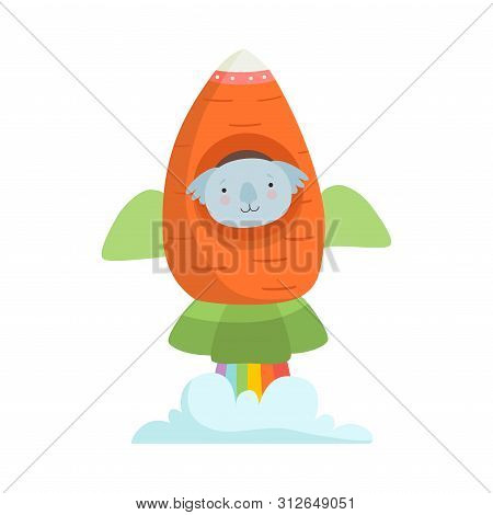Little Coala Bear Flying On Cute Helicopter, Funny Adorable Animal In Transport Vector Illustration