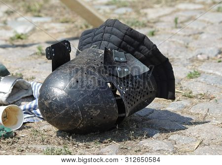 Odessa, Ukraine - July 20, 2019: Battle Of The Knights With Medieval Weapons At The Medieval Perform