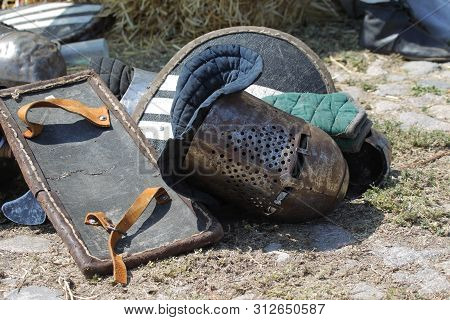Odessa, Ukraine - July 20, 2019: Battle Of The Knights With Medieval Weapons At The Medieval Perform