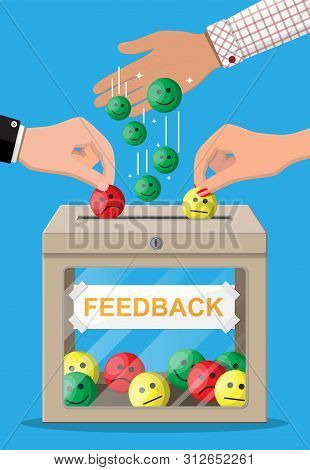 Rating Box. Reviews Smiles Faces. Testimonials, Rating, Feedback, Survey, Quality And Review. Vector