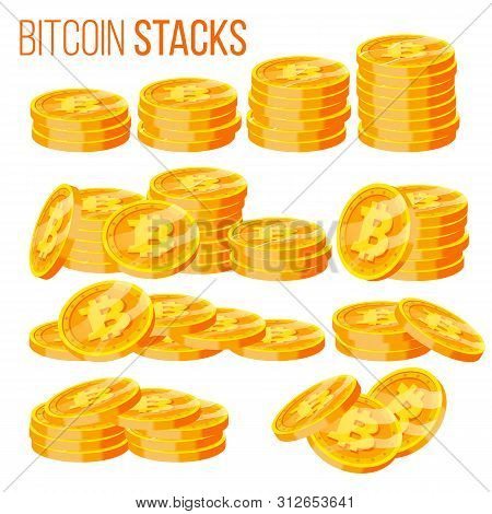 Bitcoin Stacks Set . Crypto Currency. Virtual Money. Gold Coins Stack. Business Crypto Currency. Tra