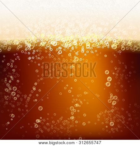 Beer Background Texture With Foam And Vubbles. Macro Of Frefreshing Beer.