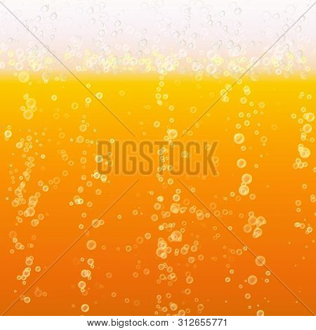 Beer Background Texture With Foam And Vubbles. Macro Of Frefreshing Beer.